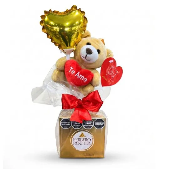 Bombones rocher x4 con peluche y globo